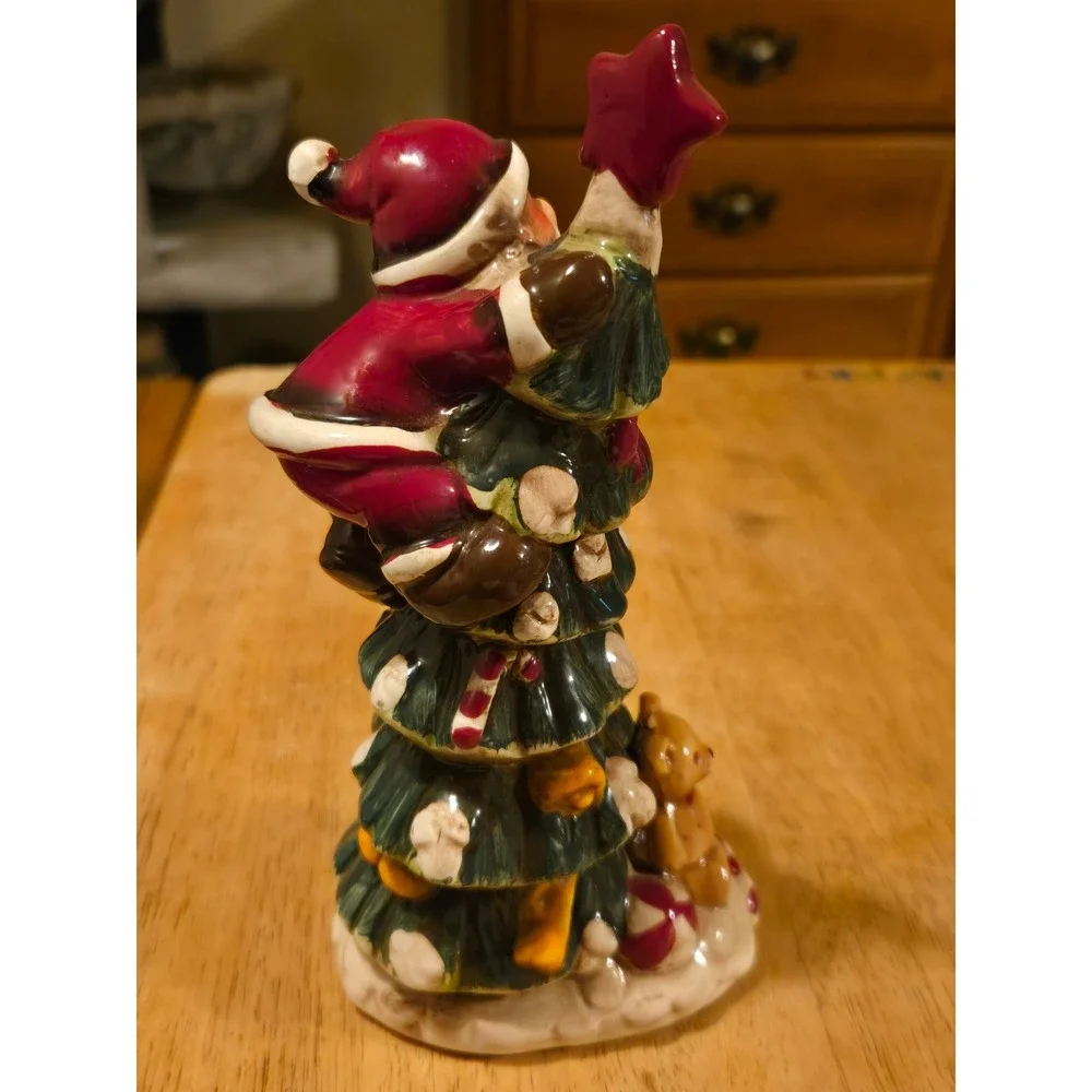 Ceramic Santa Climbing‎ Christmas Tree Figurine Holiday Decor Teddy Bear Star